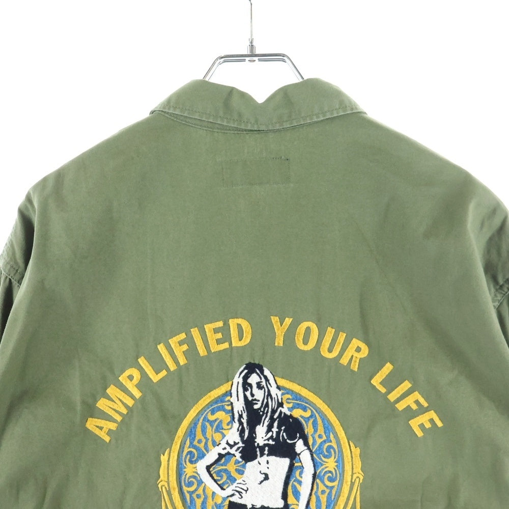 HYSTERIC GLAMOUR(ヒステリックグラマー) 23SS ワッペン付き 両面ロゴ刺繍 ミリタリー 長袖シャツ カーキ 02233AH08