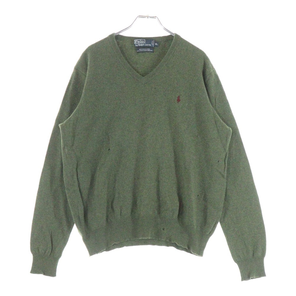 POLO RALPH LAUREN(ポロラルフローレン) スモールポニー エンブロイダリー Vネック メリノウール ニットセーター グリーン
