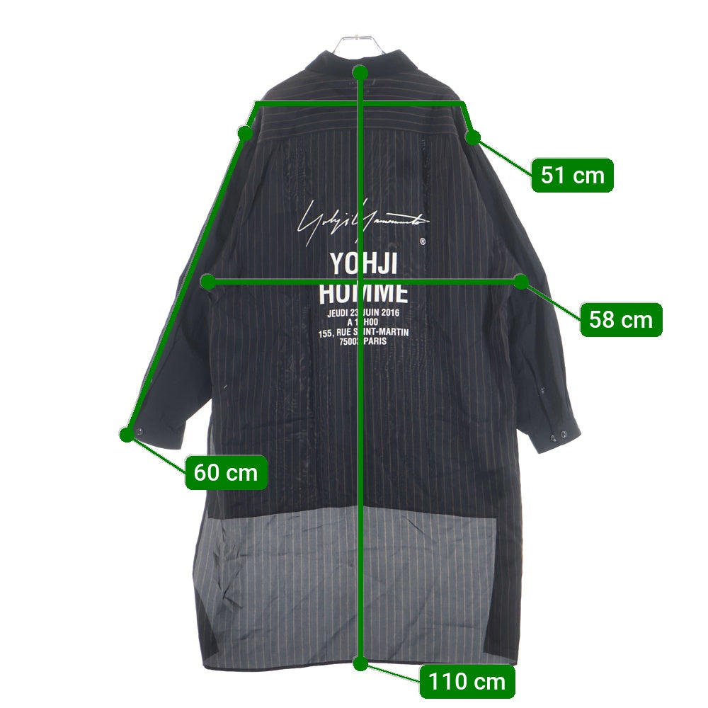 Yohji Yamamoto POUR HOMME(ヨウジヤマモト プールオム) 18SS Striped Cupro Staff Shirt バックロゴスタッフシャツ ブラック HW-B08-201