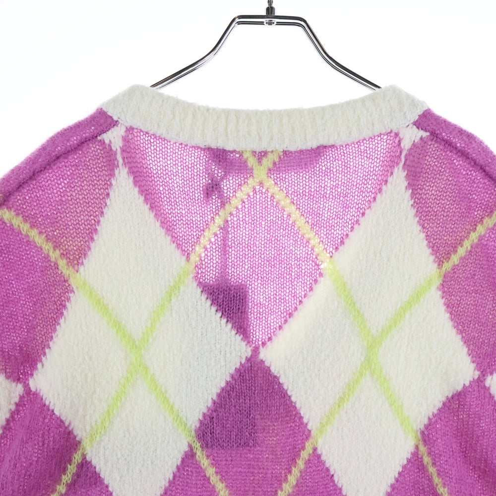 Palm Angels(パームエンジェルス) 23SS Logo Brushed Argyle Knit Vest ロゴパッチ アーガイル柄 ニットベスト ホワイト/パープル PMHZ002S23KNI001