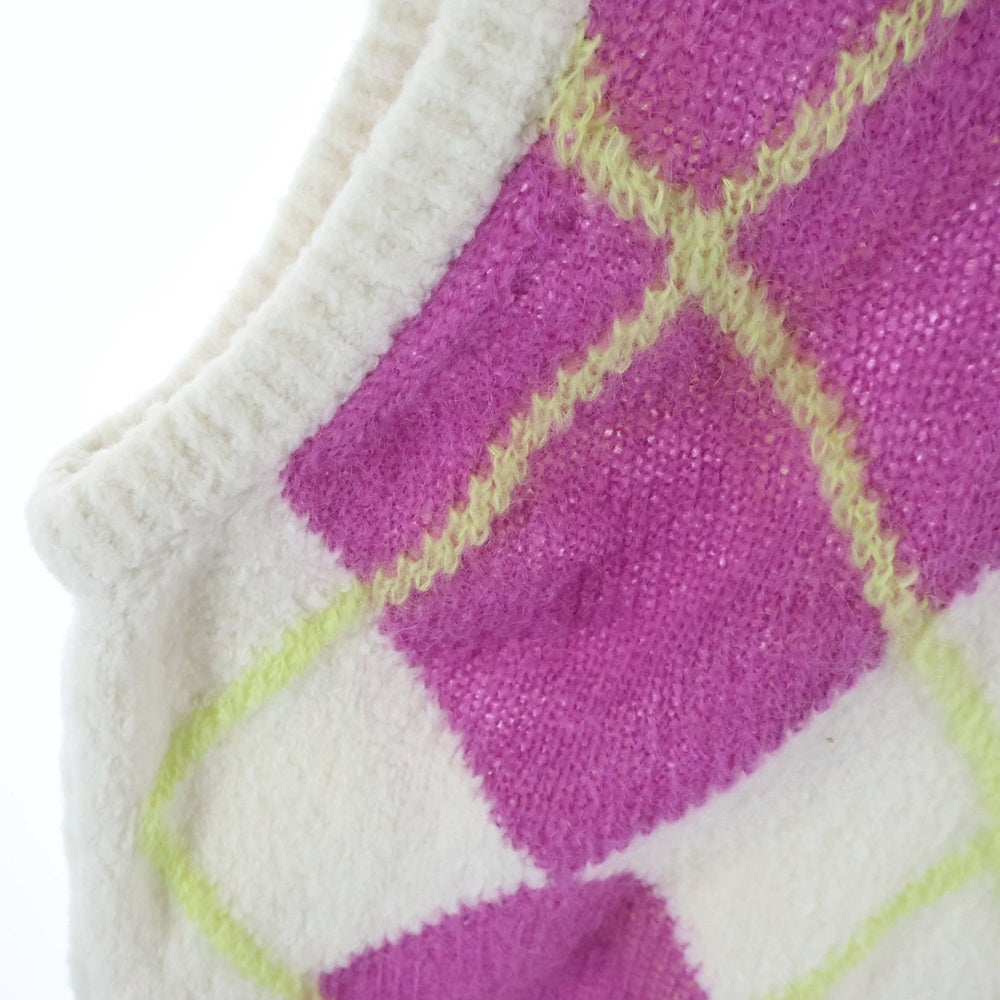 Palm Angels(パームエンジェルス) 23SS Logo Brushed Argyle Knit Vest ロゴパッチ アーガイル柄 ニットベスト ホワイト/パープル PMHZ002S23KNI001