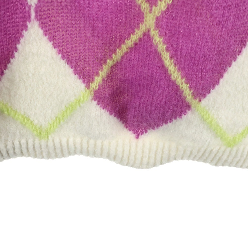 Palm Angels(パームエンジェルス) 23SS Logo Brushed Argyle Knit Vest ロゴパッチ アーガイル柄 ニットベスト ホワイト/パープル PMHZ002S23KNI001