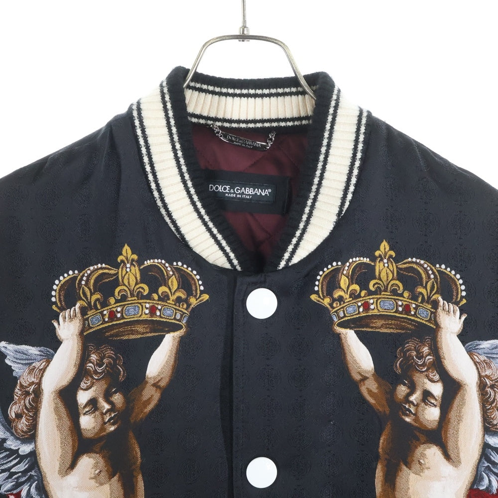DOLCE & GABBANA(ドルチェアンドガッバーナ) 19AW Angel Crown Bomber Jacket エンジェル クラウン プリント 裏地キルティング ボンバージャケット バーシティジャケット ブラック G9MP8T HPM9L