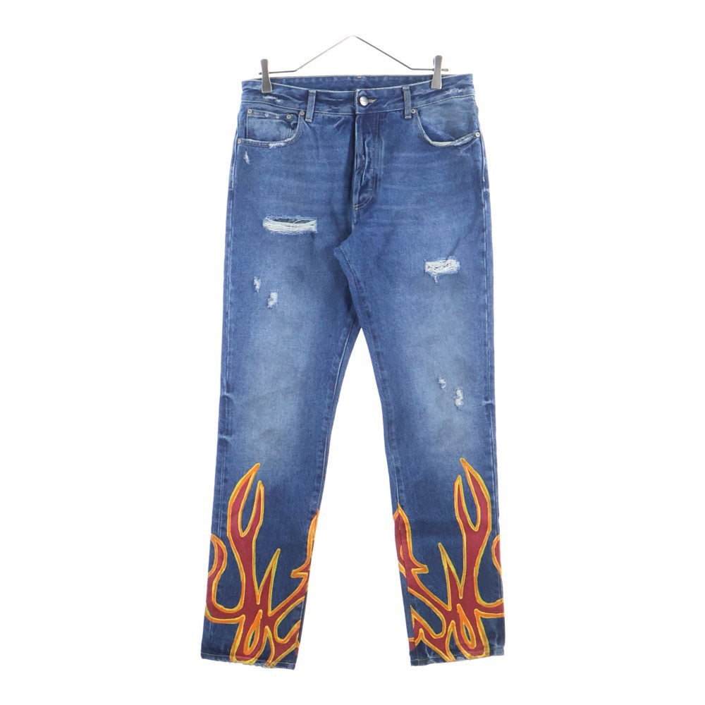 Palm Angels(パームエンジェルス) 22AW Flame Print Regular Jeans フレイムプリント レギュラー デニムパンツ ジーンズ インディゴ PMYA012F22DEN007