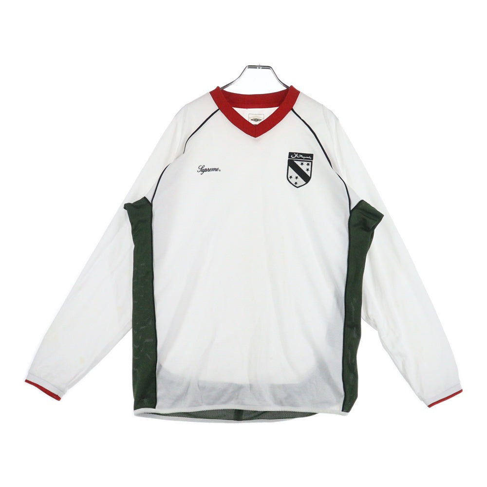 SUPREME(シュプリーム) ×UMBRO SOCCER JERSEY L/S TEE アンブロ アラビアロゴ刺繍 サッカーシャツ 長袖Tシャツ ホワイト