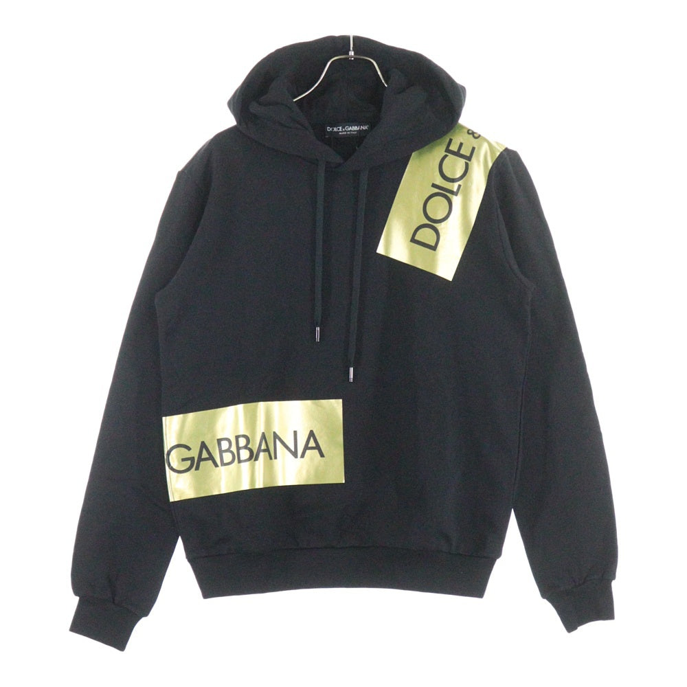 DOLCE & GABBANA(ドルチェアンドガッバーナ) ボックスロゴ テープ プリント プルオーバーパーカー フーディー ブラック G9JQ3T/G7QSO