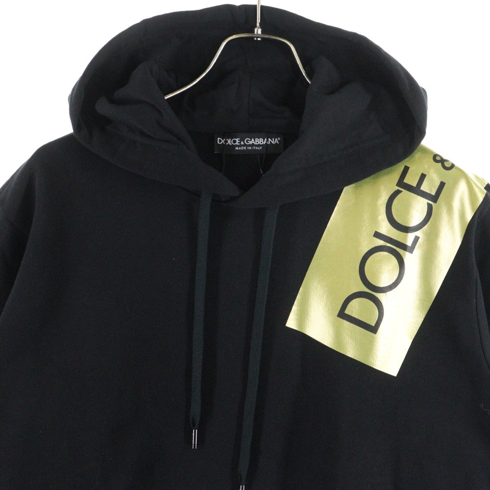 DOLCE & GABBANA(ドルチェアンドガッバーナ) ボックスロゴ テープ プリント プルオーバーパーカー フーディー ブラック G9JQ3T/G7QSO