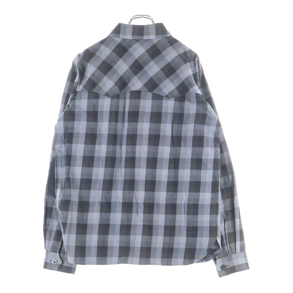 A BATHING APE(アベイシングエイプ) エルボーパッチ ウエスタン チェック ネルシャツ 長袖シャツ ブラック/グレー