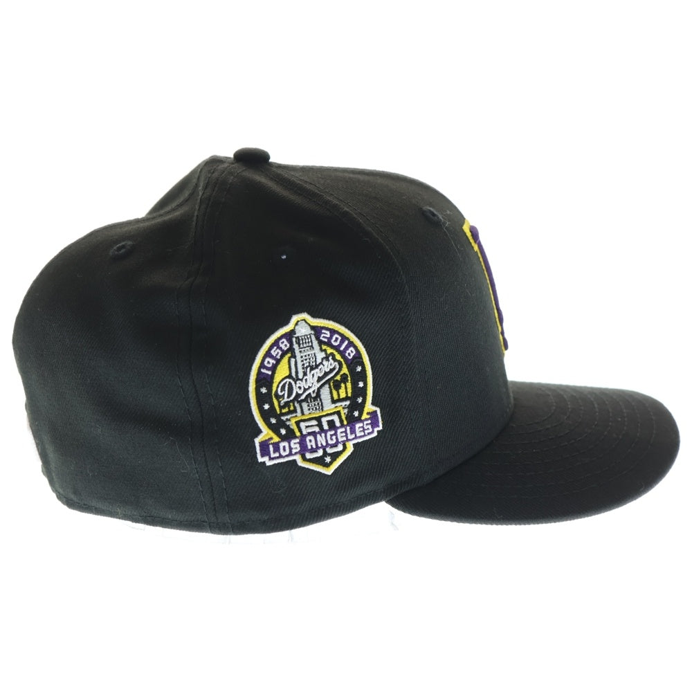 NEW ERA(ニューエラ) ロサンゼルス ドジャース 60周年記念 ロゴ刺繍 6パネルベースボールキャップ 帽子 ブラック