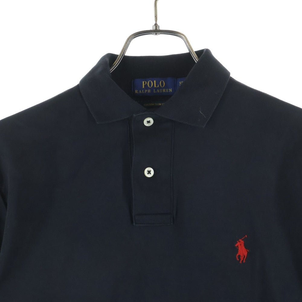 POLO RALPH LAUREN(ポロラルフローレン) CUSTOM SLIM FIT 胸ロゴ刺繍 ストレッチ 半袖コットンポロシャツ ブラック