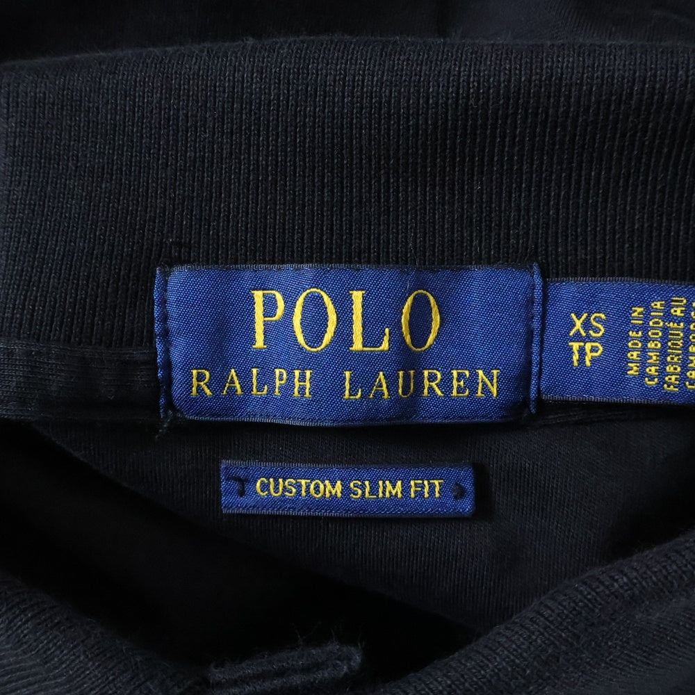 POLO RALPH LAUREN(ポロラルフローレン) CUSTOM SLIM FIT 胸ロゴ刺繍 ストレッチ 半袖コットンポロシャツ ブラック