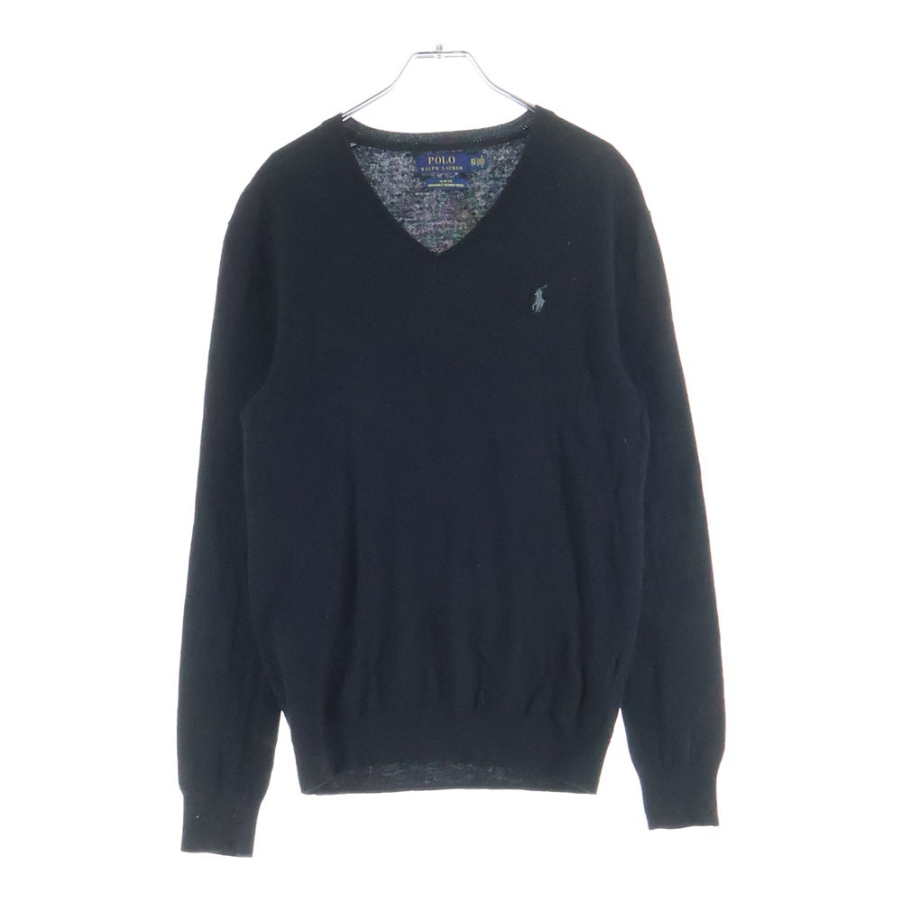 POLO RALPH LAUREN(ポロラルフローレン) COTTON KNIT V NECK 胸ロゴ刺繍 コットン ニット Vネック カーディガン ブラック