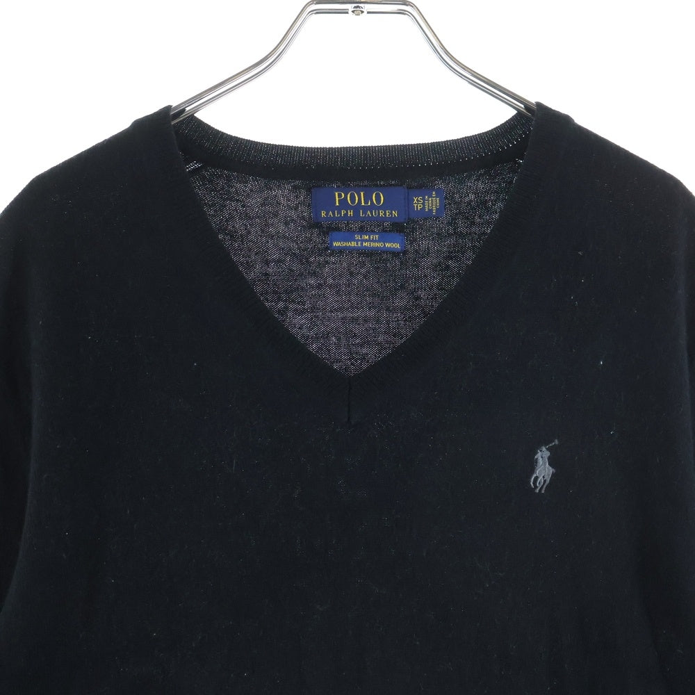 POLO RALPH LAUREN(ポロラルフローレン) COTTON KNIT V NECK 胸ロゴ刺繍 コットン ニット Vネック カーディガン ブラック