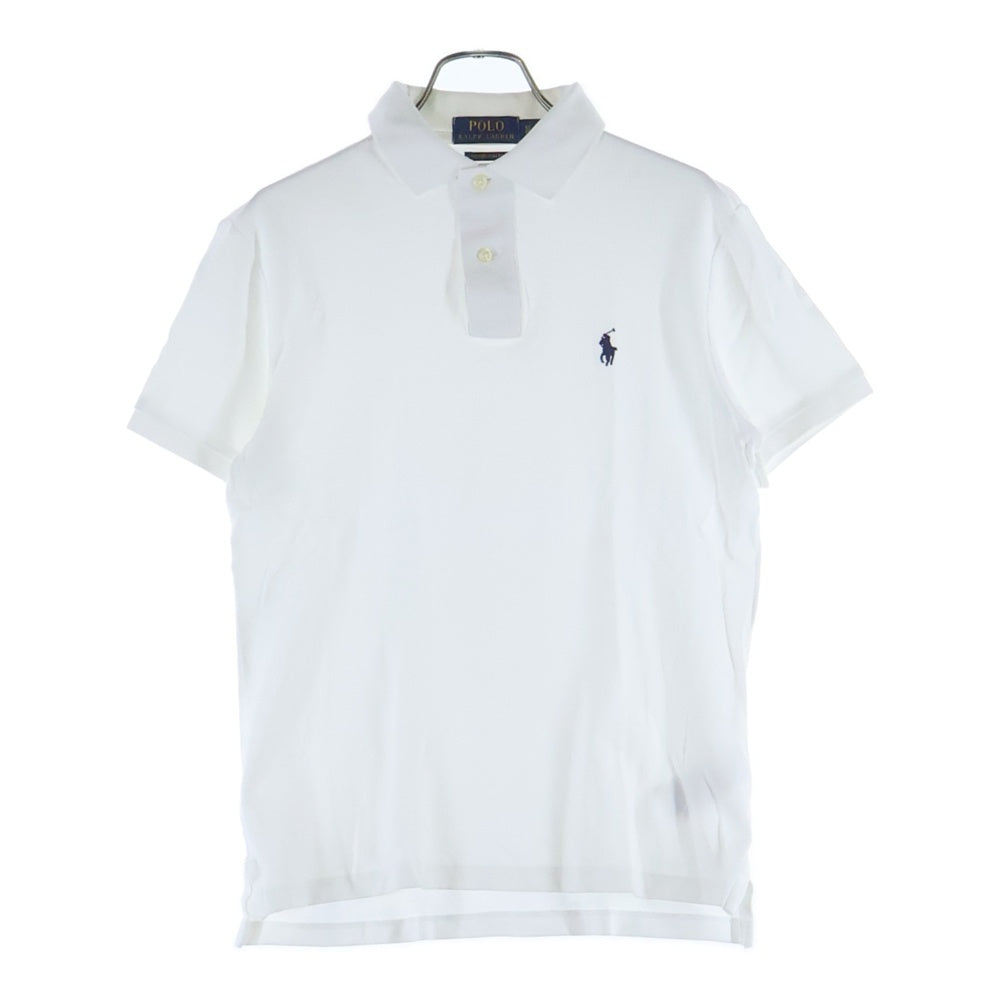 POLO RALPH LAUREN(ポロラルフローレン) CUSTOM SLIM FIT 胸ロゴ刺繍 ストレッチ 半袖コットンポロシャツ ホワイト