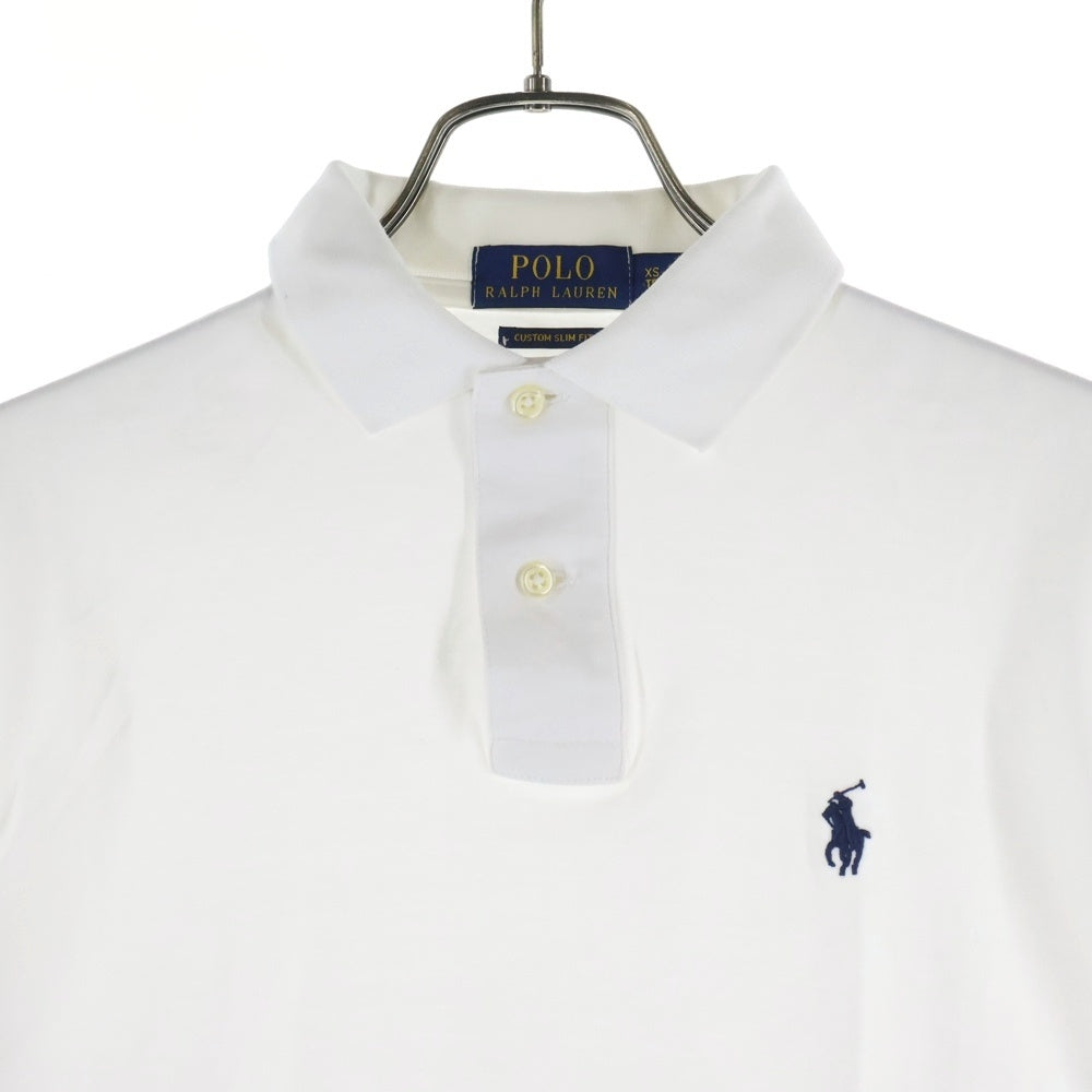 POLO RALPH LAUREN(ポロラルフローレン) CUSTOM SLIM FIT 胸ロゴ刺繍 ストレッチ 半袖コットンポロシャツ ホワイト