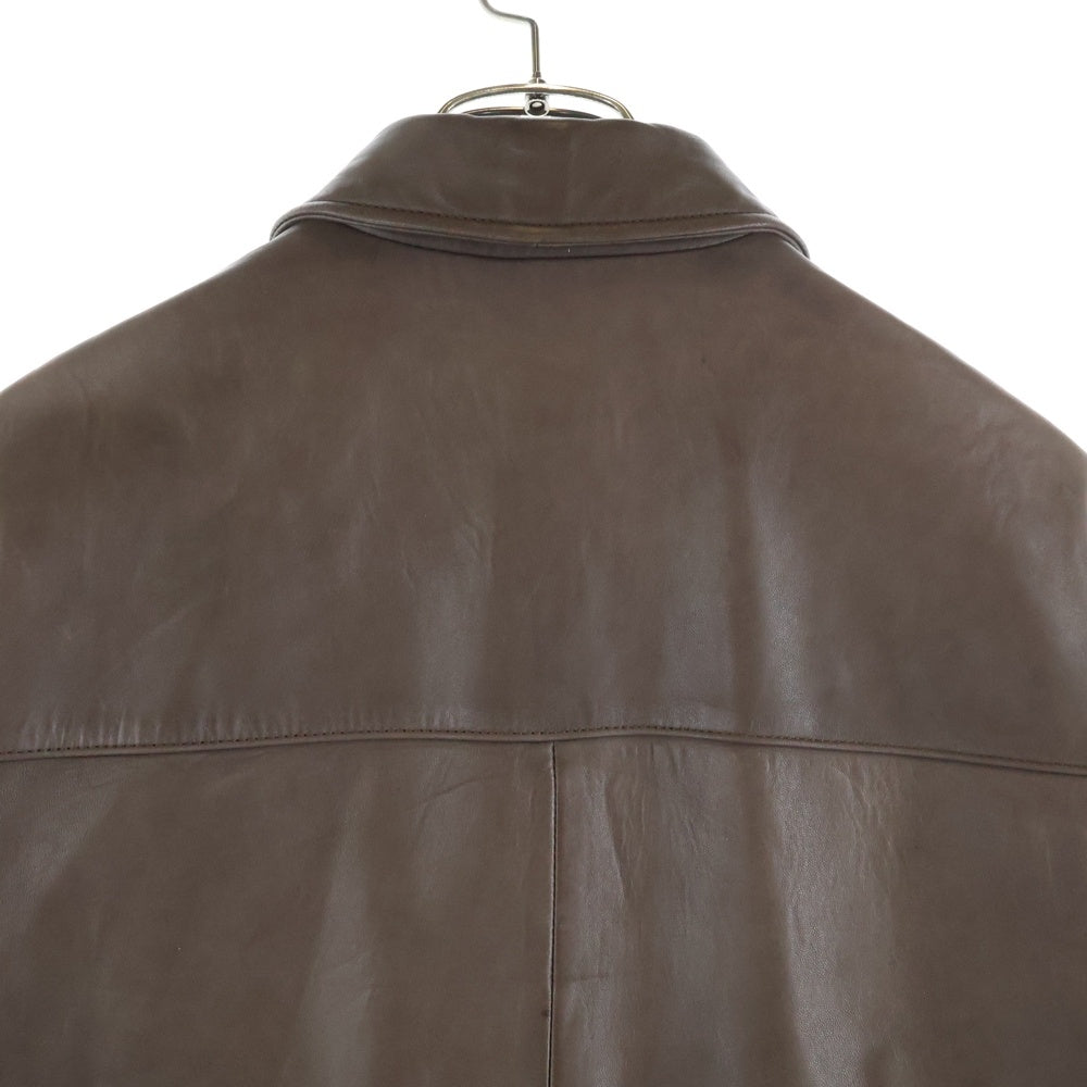 POLO RALPH LAUREN(ポロラルフローレン) 90s GENUINE LEATHER JACKET ポニー無 裏地チェック スウィングトップ レザージャケット ブルゾン ブラウン