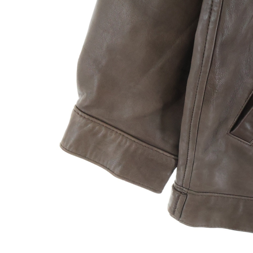 POLO RALPH LAUREN(ポロラルフローレン) 90s GENUINE LEATHER JACKET ポニー無 裏地チェック スウィングトップ レザージャケット ブルゾン ブラウン