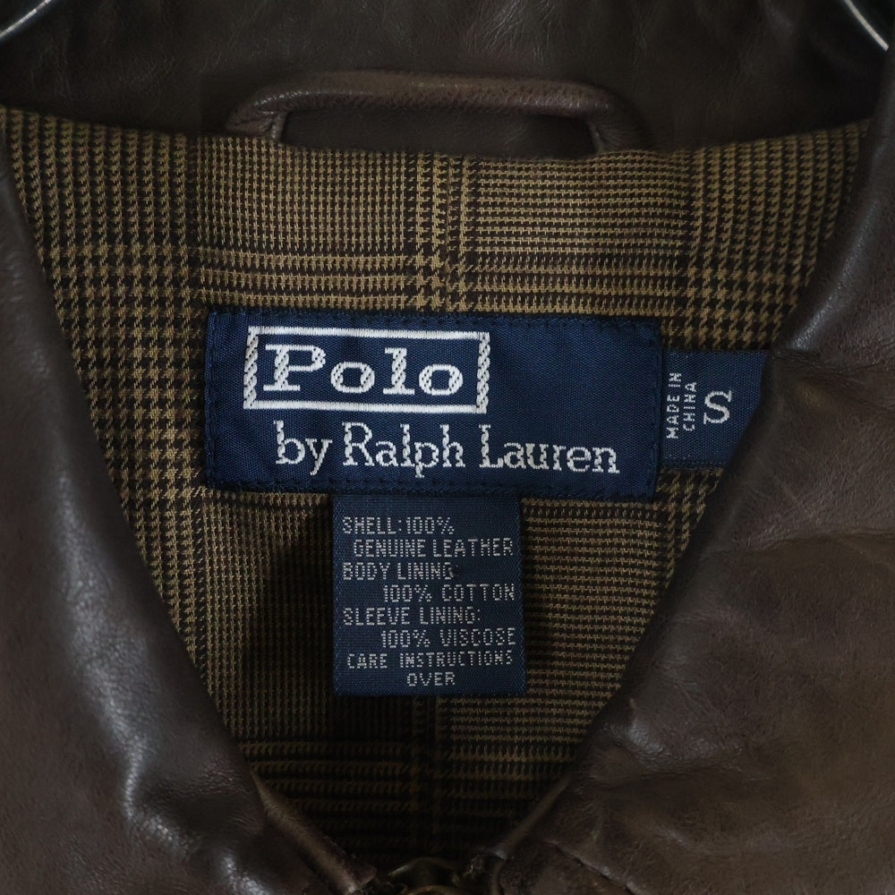 POLO RALPH LAUREN(ポロラルフローレン) 90s GENUINE LEATHER JACKET ポニー無 裏地チェック スウィングトップ レザージャケット ブルゾン ブラウン