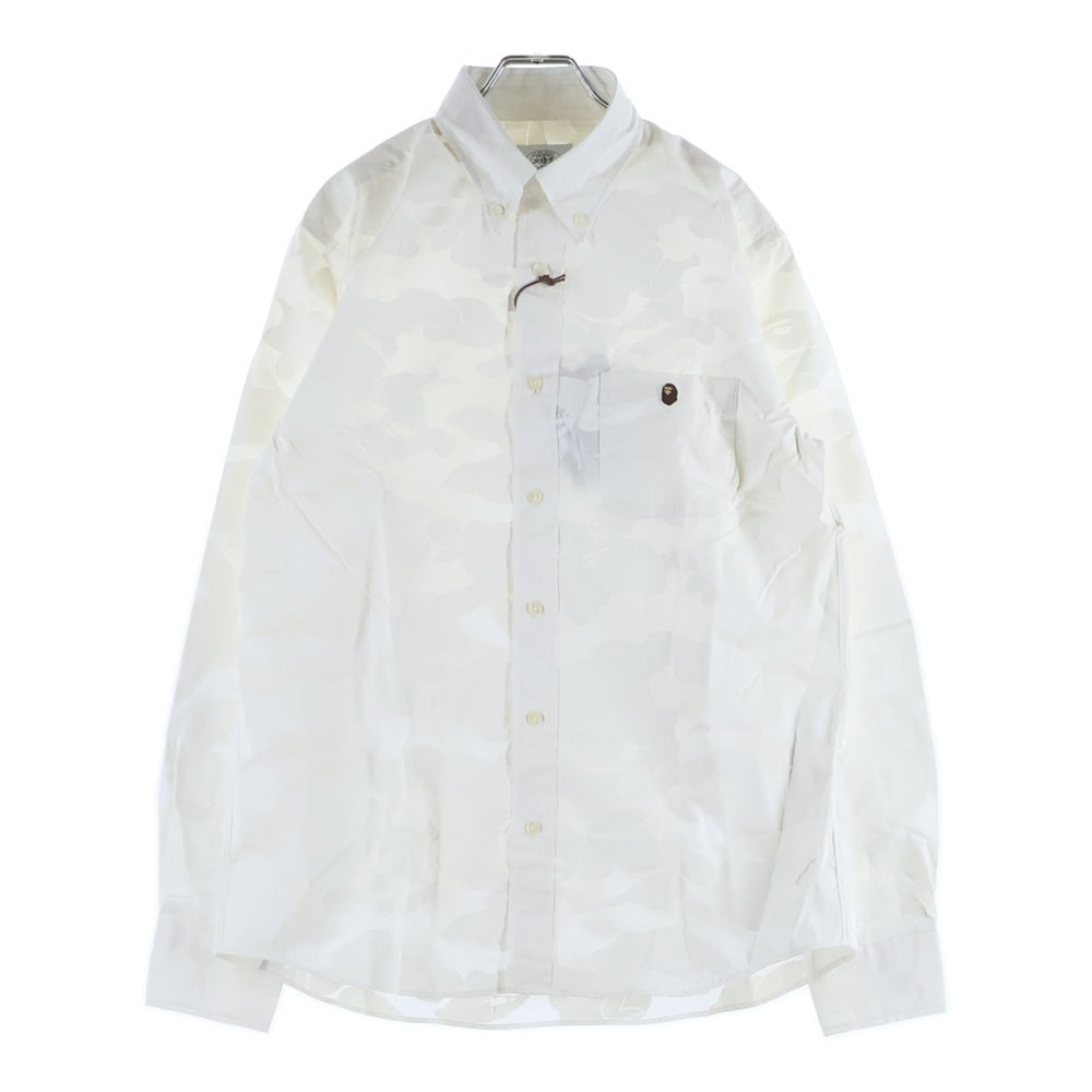 A BATHING APE(アベイシングエイプ) RELAXED FIT L/S SHIRTS カモ総柄 胸ポケット ロゴ刺繍 長袖シャツ ホワイト