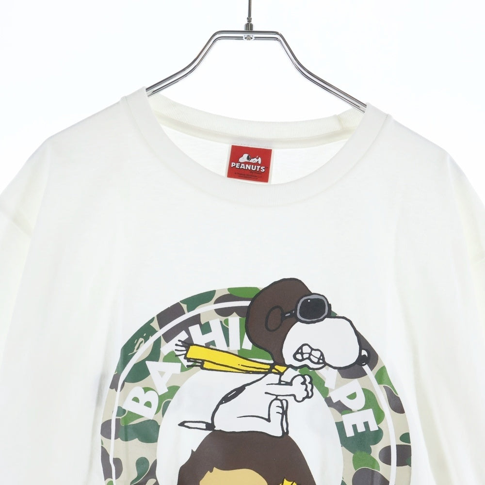 A BATHING APE(アベイシングエイプ) ×PEANUTS SNOOPY ピーナッツ スヌーピー ロゴプリント 半袖Tシャツ カットソー ホワイト