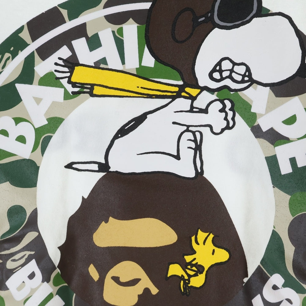 A BATHING APE(アベイシングエイプ) ×PEANUTS SNOOPY ピーナッツ スヌーピー ロゴプリント 半袖Tシャツ カットソー ホワイト