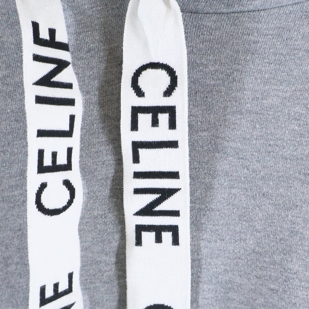 CELINE(セリーヌ) 21AW ルーズフーディー ドローコード ロゴジャガード プルオーバースウェットパーカー グレー 2Y468670Q