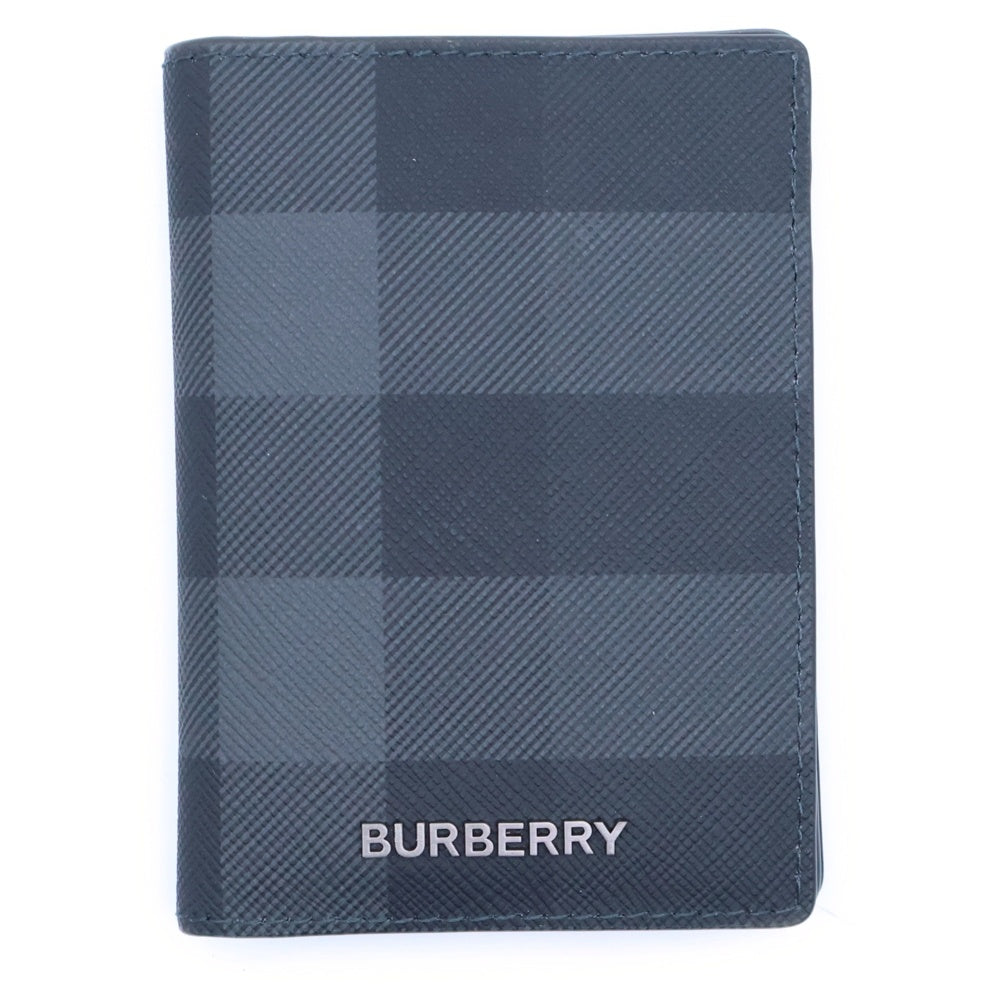 BURBERRY(バーバリー) ロゴプレート チェック総柄 レザー カードケース 二つ折り 長財布 ブラック 8057606 レディース