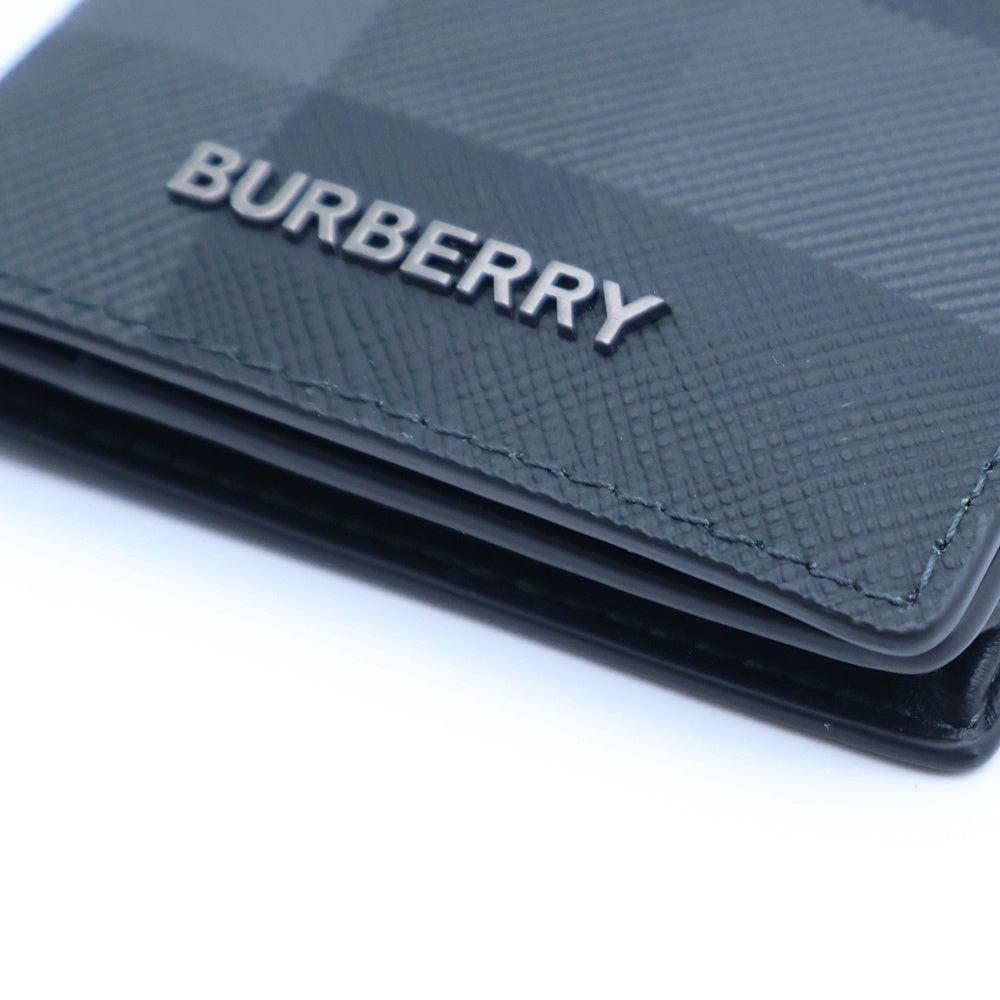 BURBERRY(バーバリー) ロゴプレート チェック総柄 レザー カードケース 二つ折り 長財布 ブラック 8057606 レディース