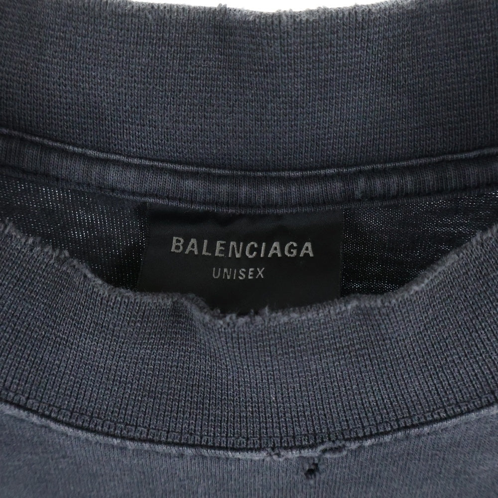 BALENCIAGA(バレンシアガ) 23SS Tape Type Medium Fit Tee テープタイプロゴプリントミディアムフィット ダメージ加工半袖Tシャツ ブラック 764235 TRVK1
