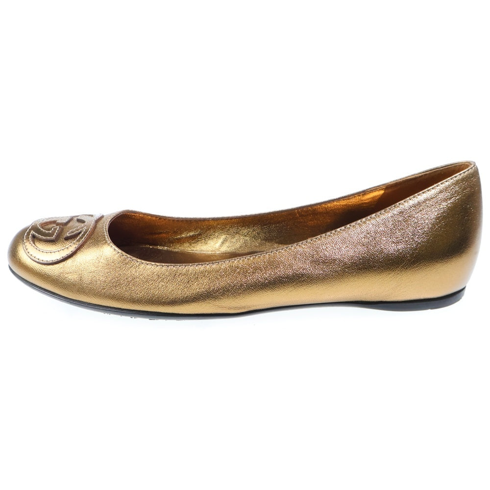 GUCCI(グッチ) GGロゴ レザー フラットパンプス ゴールド レディース