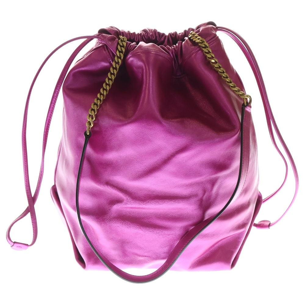 SAINT LAURENT PARIS(サンローランパリ) テディ チェーンショルダーバッグ 巾着バッグ ピンク シルバー金具 レザー 538447 レディース