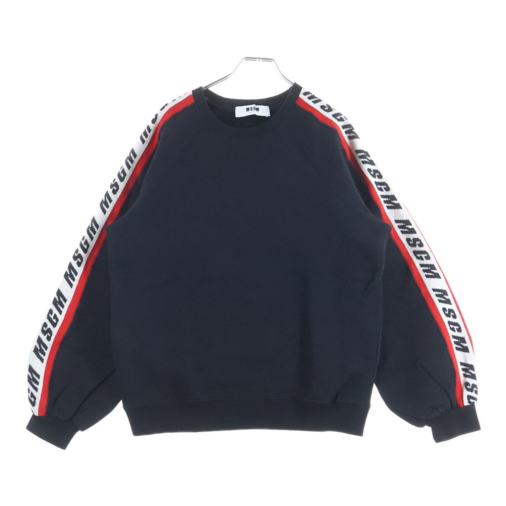 MSGM(エムエスジーエム) ニット切替 アームロゴ刺繍 クルーネック スウェット トレーナー ブラック 2741MDM73