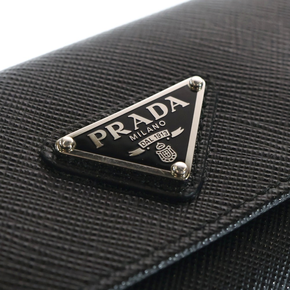 PRADA(プラダ) トライアングルロゴ キーケース キーリング レザー シルバー金具 ブラック