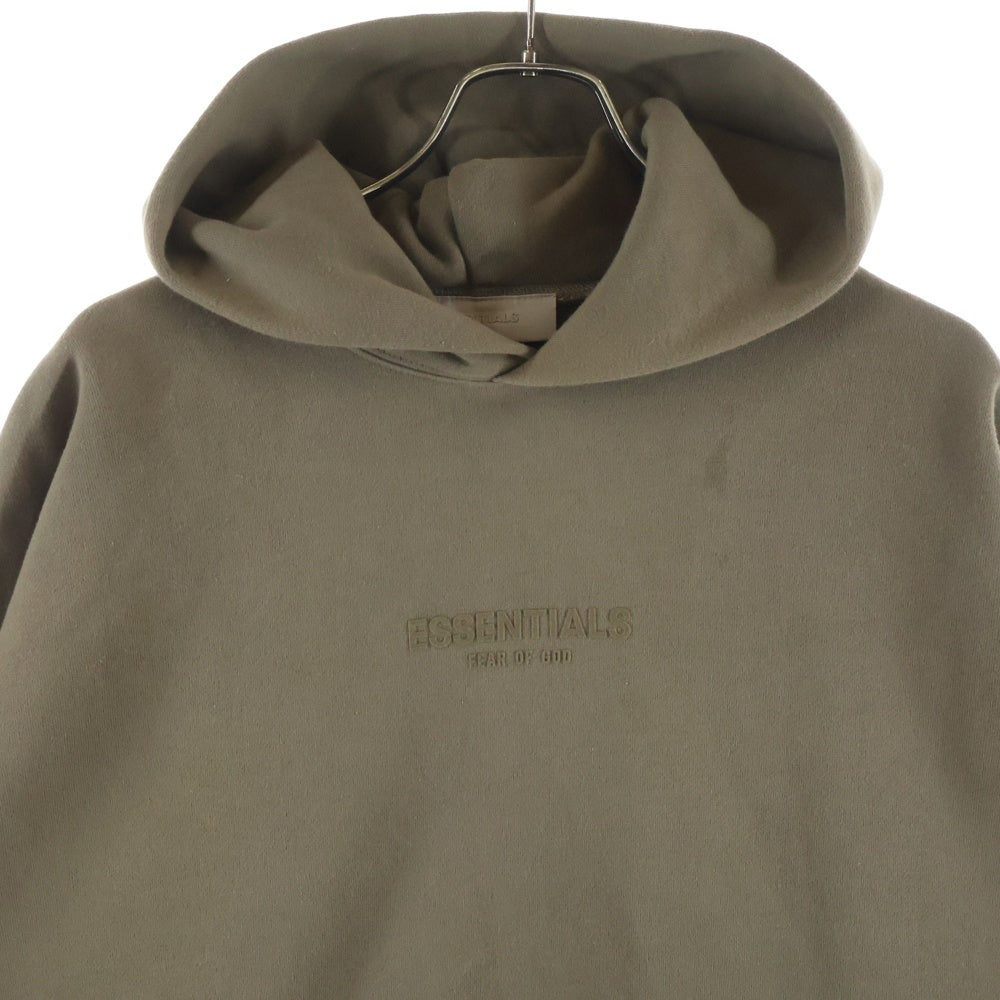 FEAR OF GOD ESSENTIALS(フィアオブゴッド エッセンシャルズ) フロントフロッキーロゴプリント オーバーサイズ プルオーバーパーカー フーディー ブラウン