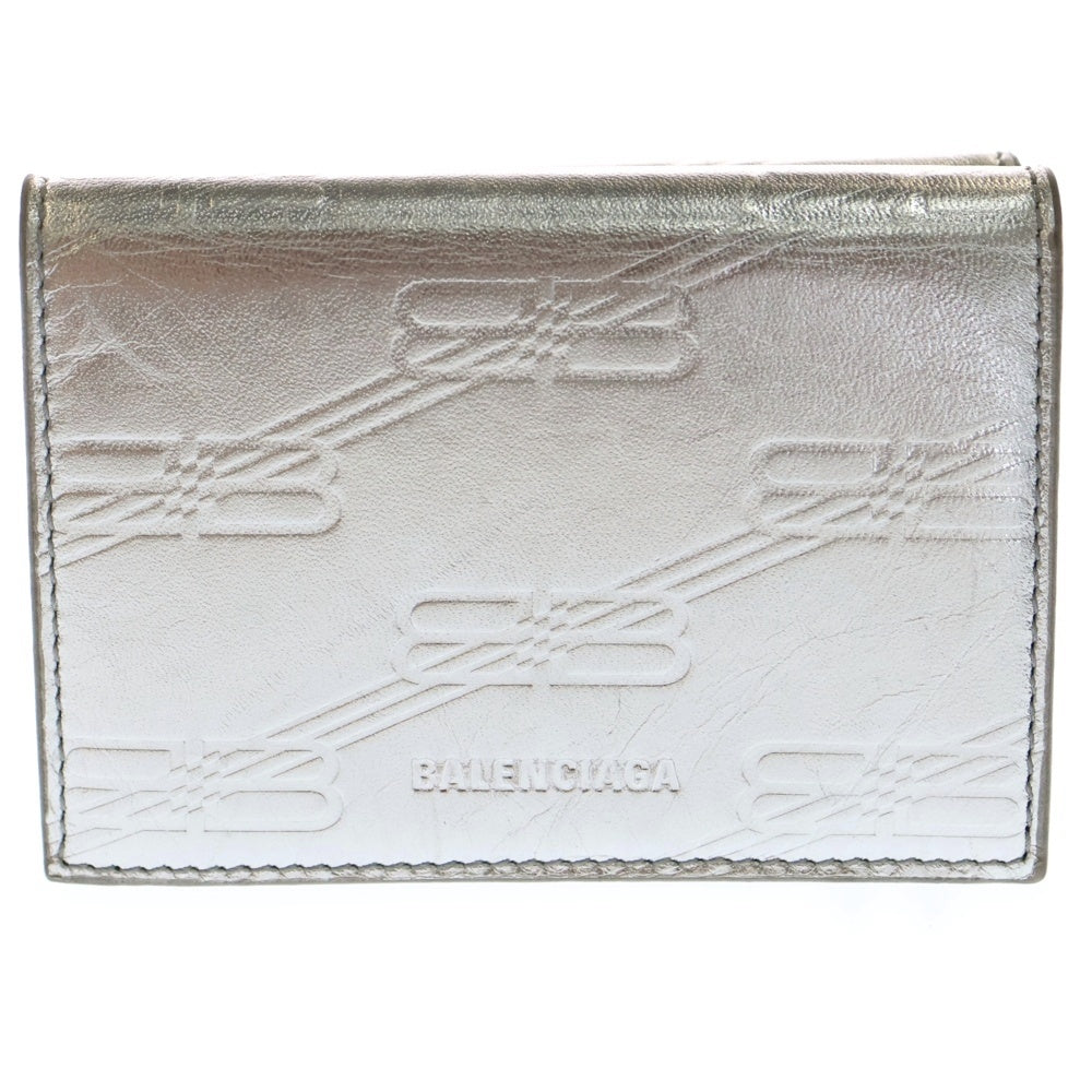 BALENCIAGA(バレンシアガ) BB Monogram Wallet ロゴモノグラム エンボス ミニ ウォレット シルバー