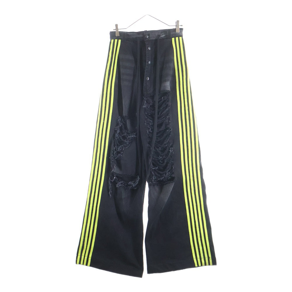 YORI SPORT(ヨリ スポーツ) 5STRIPE DENIM ダメージ加工 サイドストライプ デニム ブラック レディース