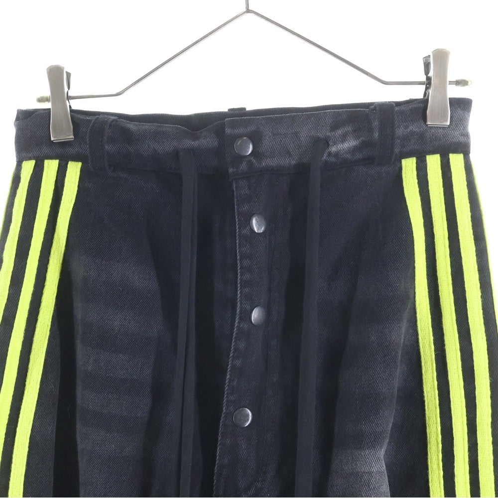YORI SPORT(ヨリ スポーツ) 5STRIPE DENIM ダメージ加工 サイドストライプ デニム ブラック レディース