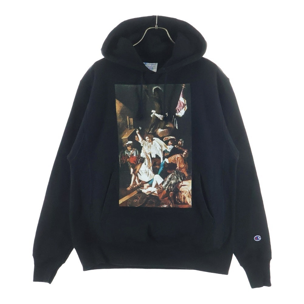 PYREX VISION(パイレックスヴィジョン) ×CHAMPION TEARS PULLOVER PRINT HOODIE チャンピオン ティアーズ 両面プリント プルオーバーパーカー フーディー ブラック