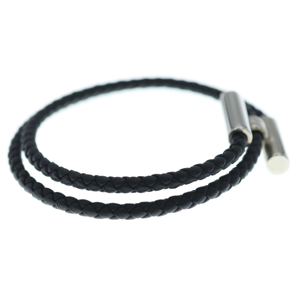 HERMES(エルメス) トゥルニス トレッセ Hロゴ ノワール レザー ブレスレット ブラック/シルバー