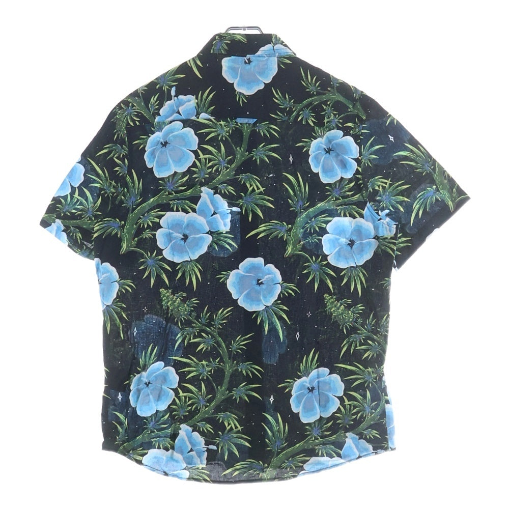 HUF(ハフ) ハイビスカス総柄 半袖 コットン アロハシャツ ブラック