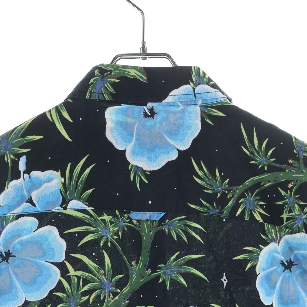 HUF(ハフ) ハイビスカス総柄 半袖 コットン アロハシャツ ブラック