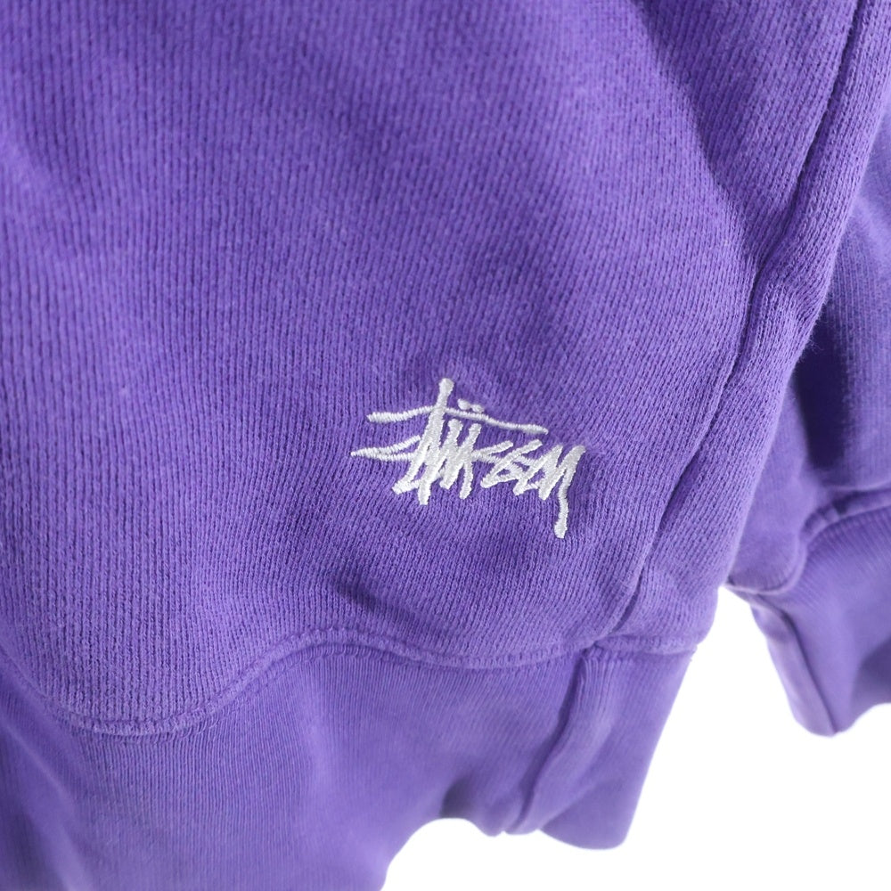 STUSSY(ステューシー) 無地 袖ロゴ刺繍 Vガゼット クルーネック スウェットトレーナー パープル