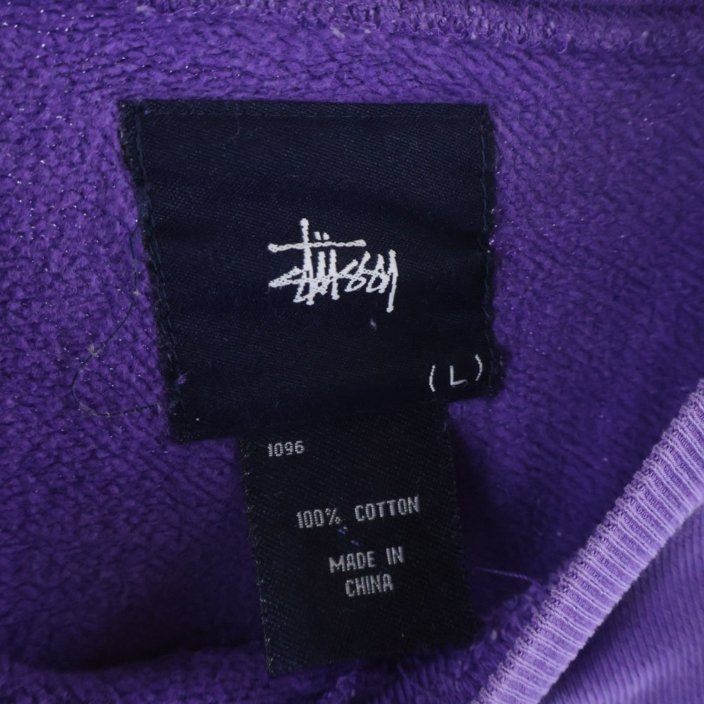 STUSSY(ステューシー) 無地 袖ロゴ刺繍 Vガゼット クルーネック スウェットトレーナー パープル