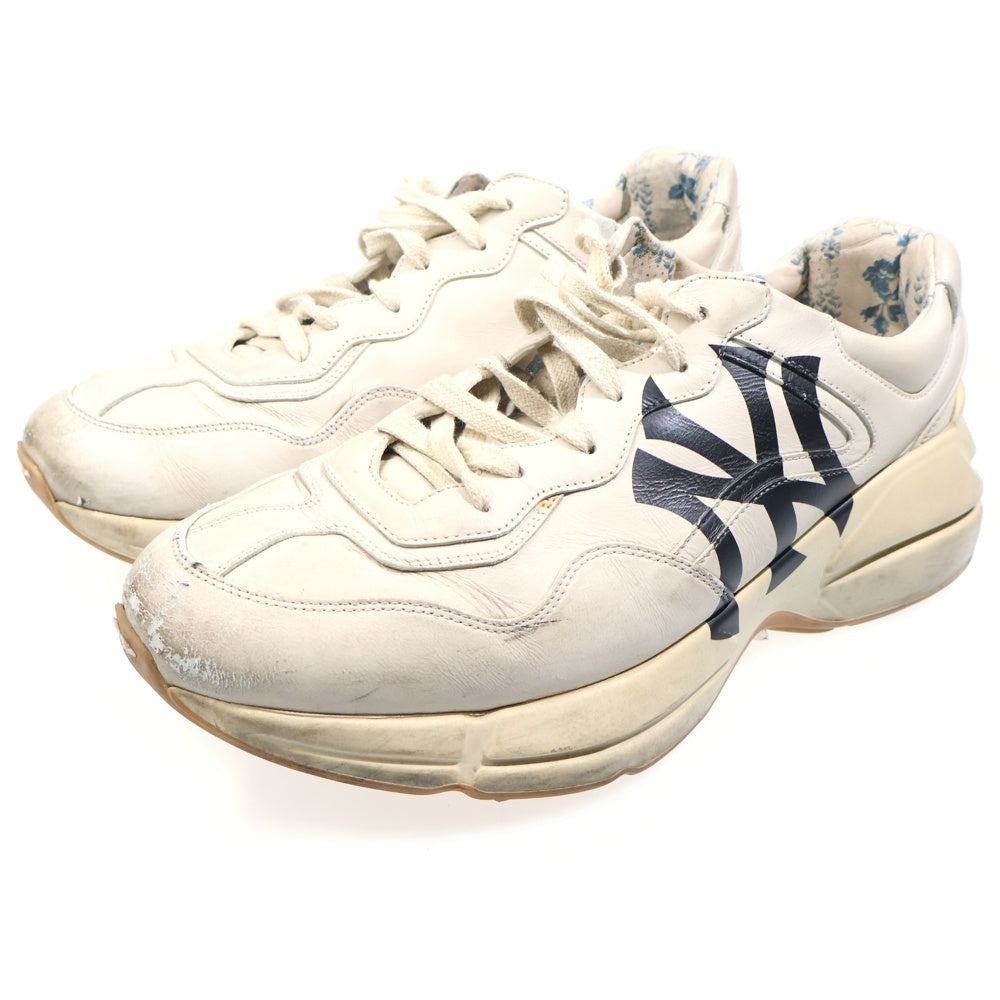 GUCCI(グッチ) 19SS ×NEW YORK YANKEES ニューヨーク ヤンキース NYプリント レザー ダッドスニーカー ベージュ 548638