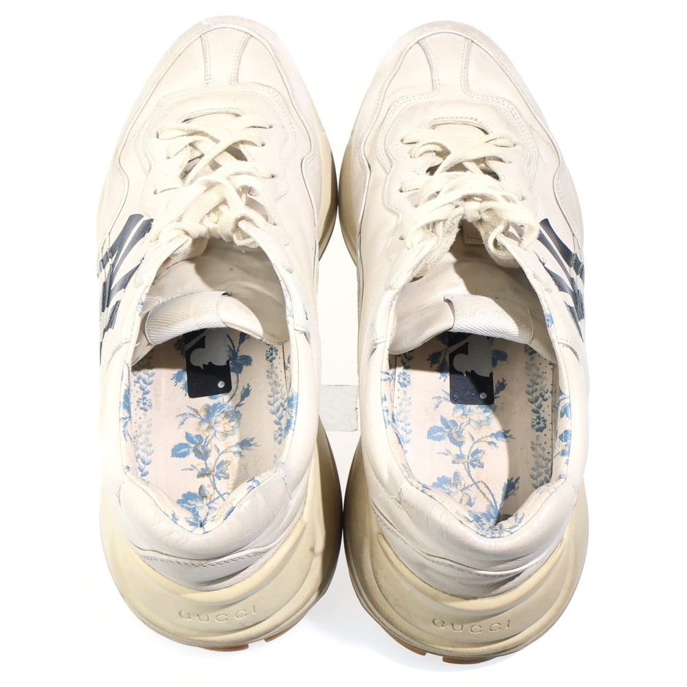 GUCCI(グッチ) 19SS ×NEW YORK YANKEES ニューヨーク ヤンキース NYプリント レザー ダッドスニーカー ベージュ 548638