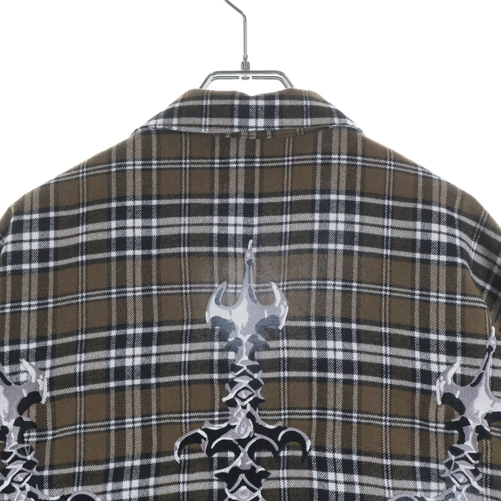 THUG CLUB(サグクラブ) 24AW ARAB SWORD FLANNEL CHECK SHIRT アラブ ソード刺繍 フランネル チェック 長袖シャツ ブラウン TC24SH2002