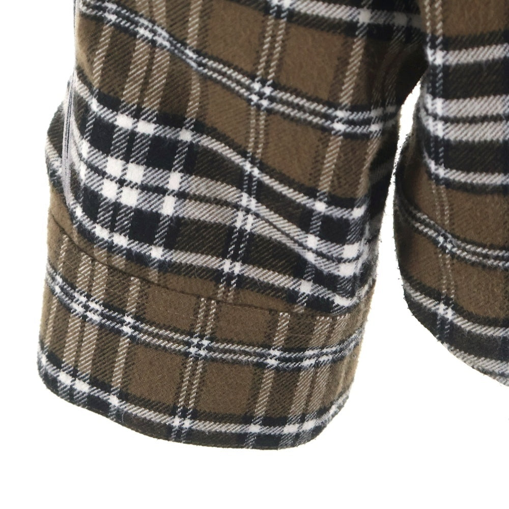 THUG CLUB(サグクラブ) 24AW ARAB SWORD FLANNEL CHECK SHIRT アラブ ソード刺繍 フランネル チェック 長袖シャツ ブラウン TC24SH2002