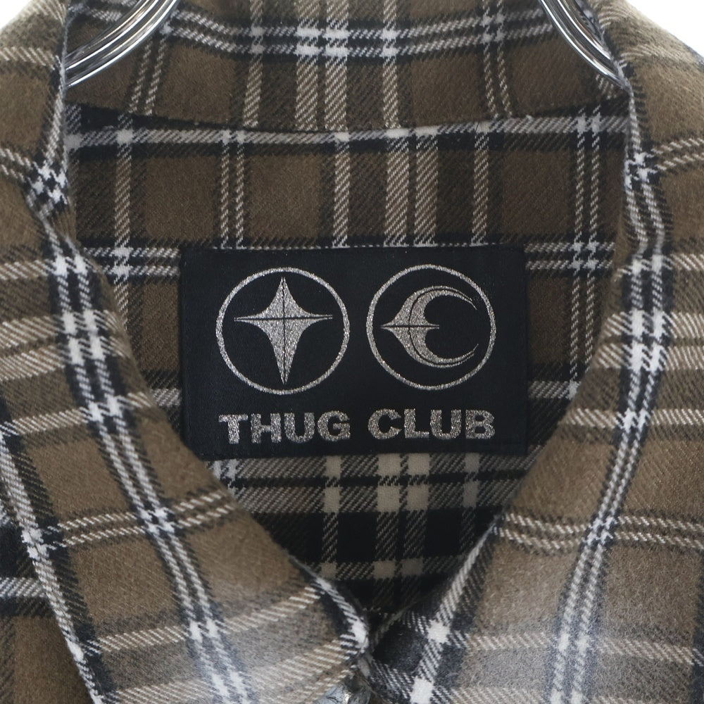 THUG CLUB(サグクラブ) 24AW ARAB SWORD FLANNEL CHECK SHIRT アラブ ソード刺繍 フランネル チェック 長袖シャツ ブラウン TC24SH2002