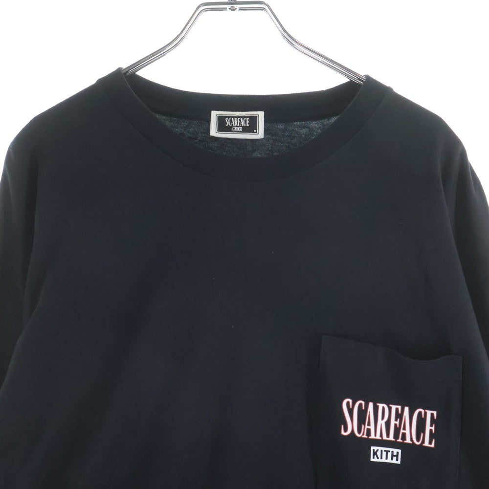 KITH(キス) 25SS × Scarface Statue L/S Pocket Tee スカーフェイス スタチュー 両面プリント クルーネック ロングスリーブ 長袖Tシャツ カットソー ブラック KHM034183