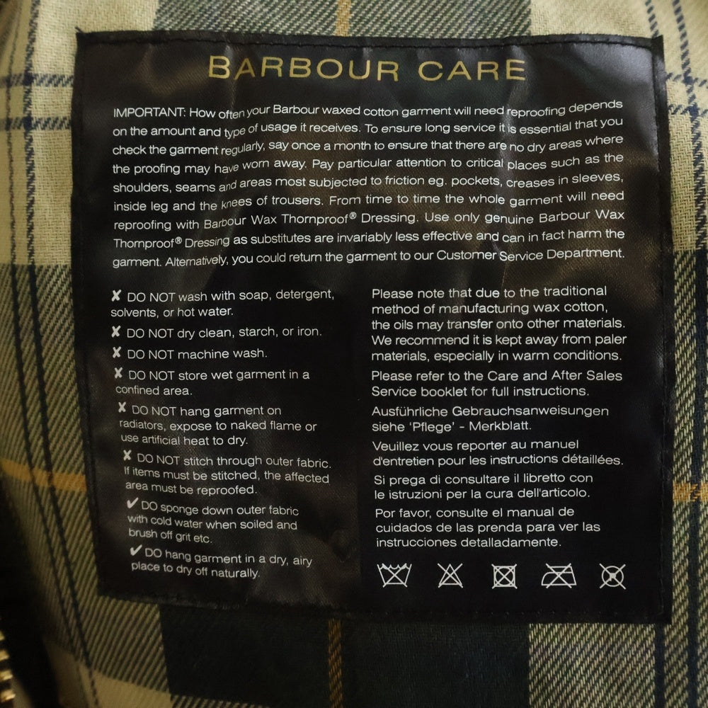 Barbour(バブアー) 20AW OS WAX BEDALE JACKET ビデイル 裏地チェック ワックスコーティング オイルドジャケット ブラック MWX1679BK91